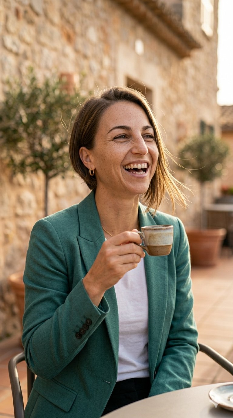 Amandine Foucaud — terrasse, rire